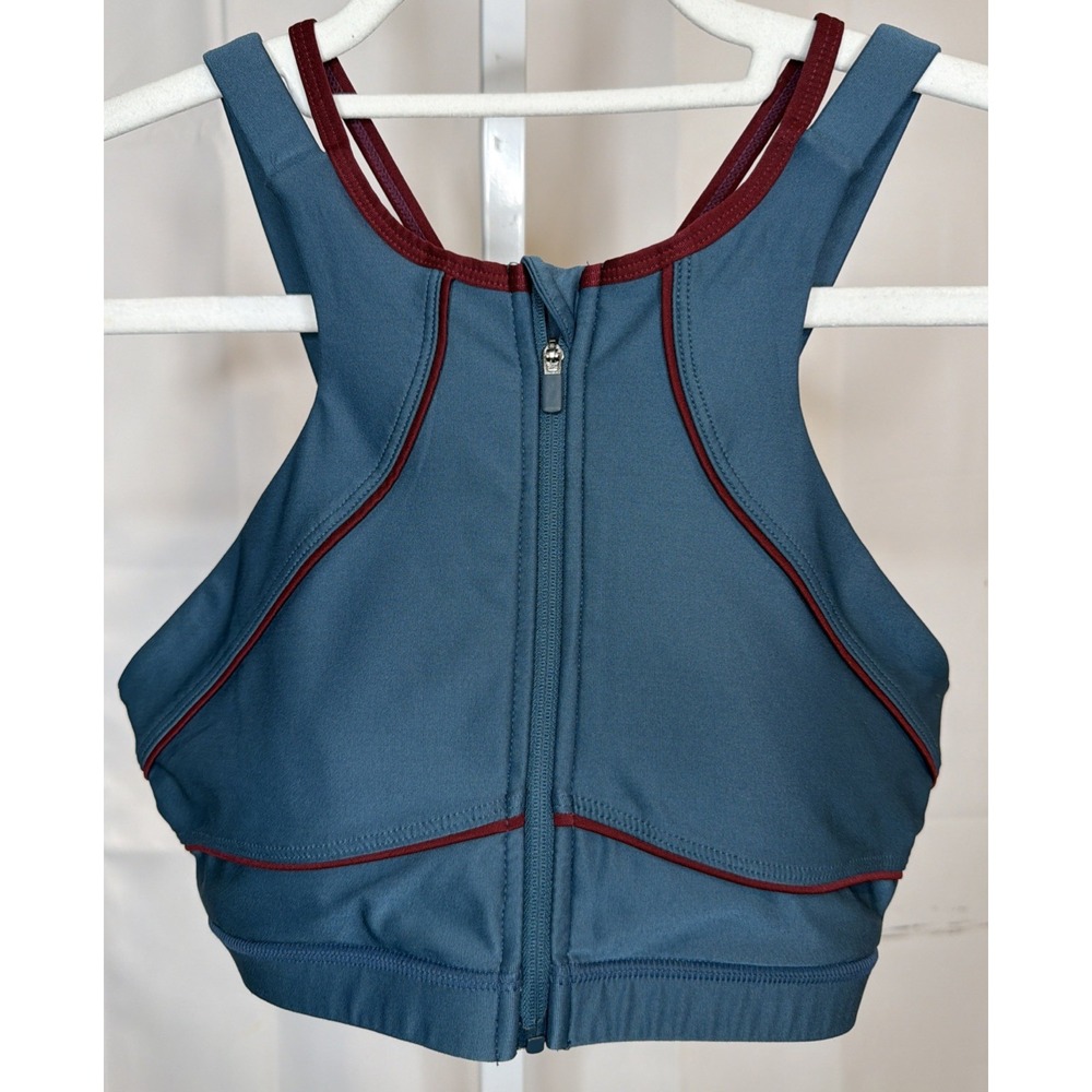Mondetta Womens Zip Front Sports Bra Teal Burgundy Cage Back High Neck Gym Small